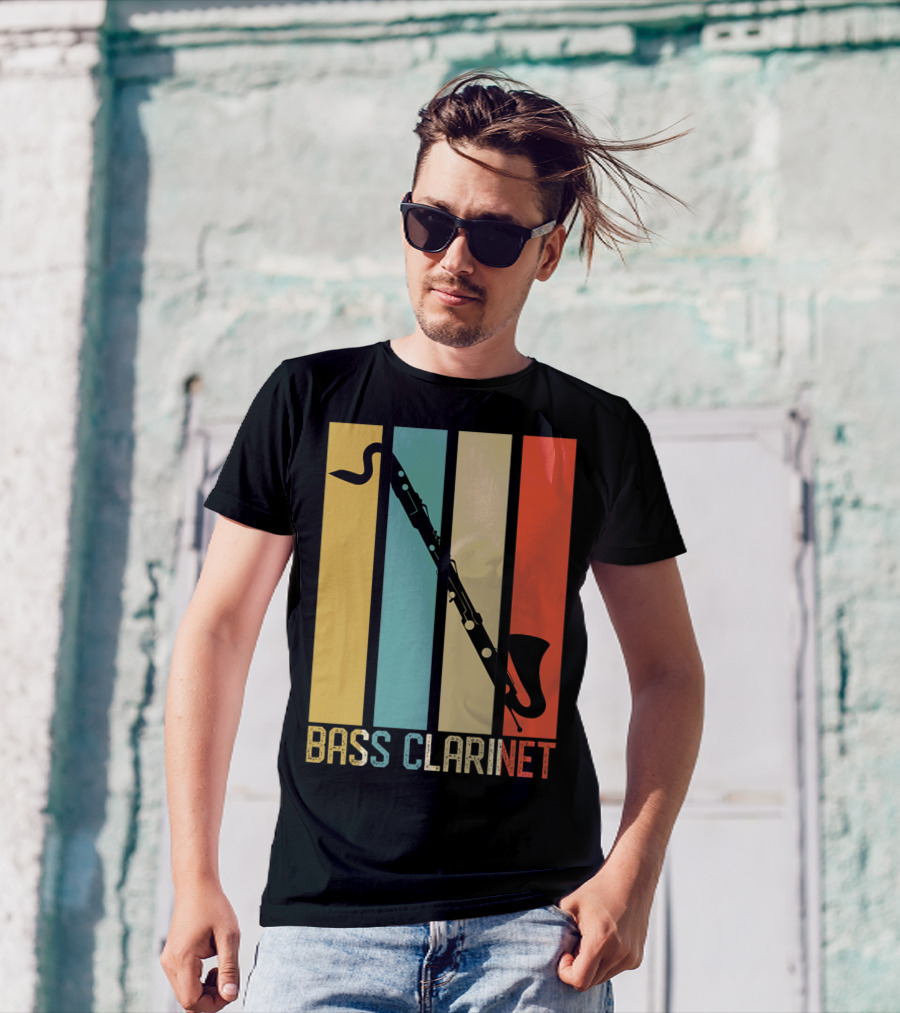 Bass Clarinet Marching Band Dad High School Vintage Stripes T-Shirt