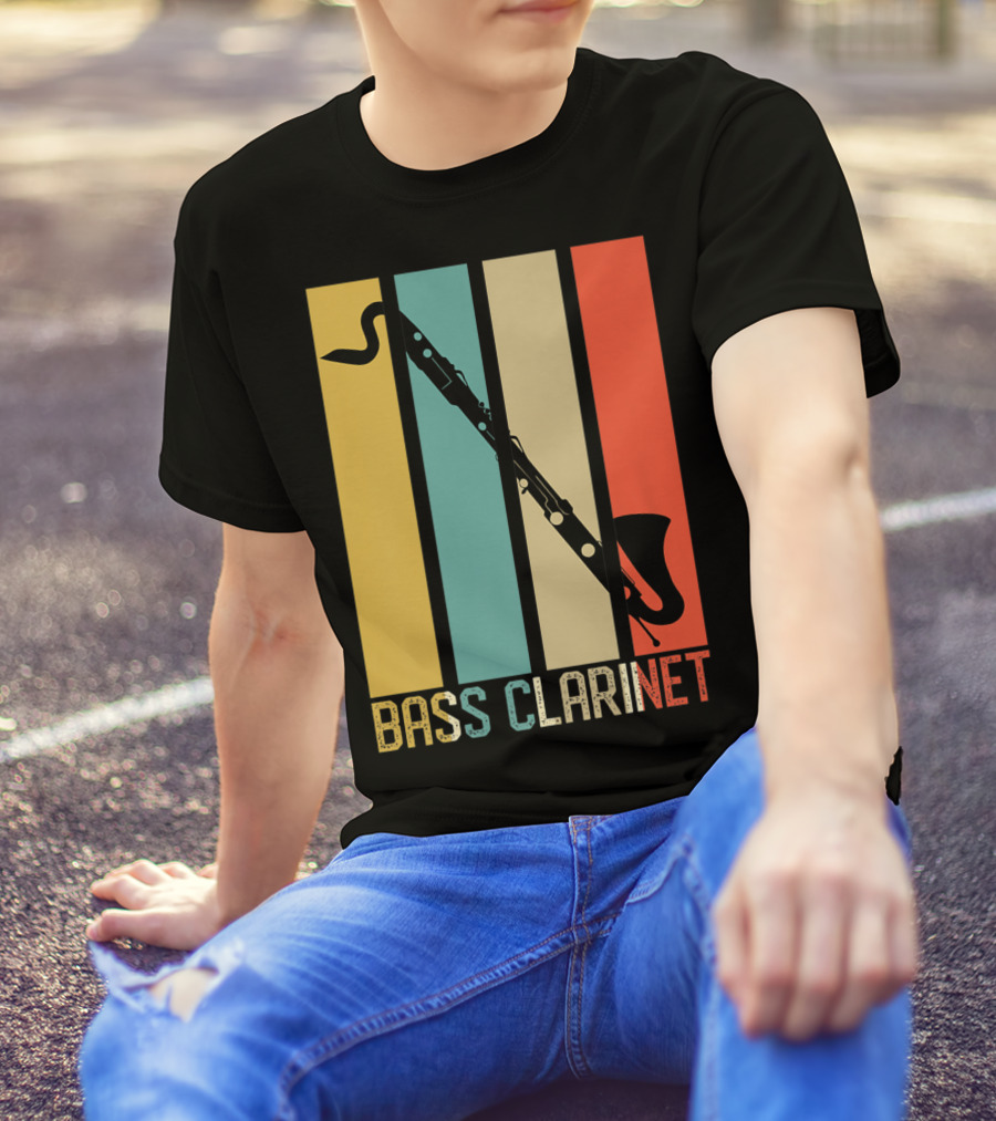 Bass Clarinet Marching Band Dad High School Vintage Stripes T-Shirt
