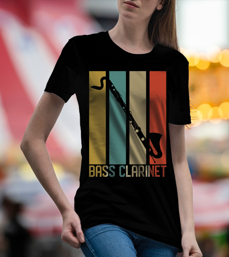 Bass Clarinet Marching Band Dad High School Vintage Stripes T-Shirt