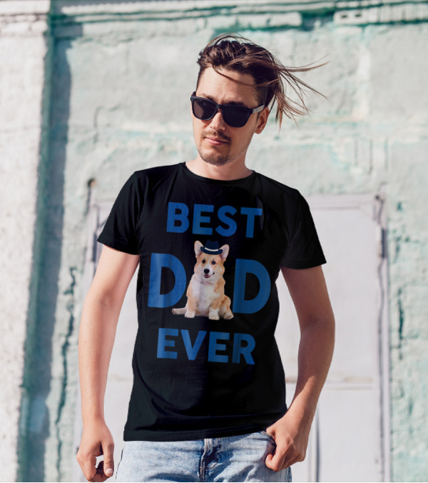 Best Dad Ever Corgi Pup Wearing Hat T-Shirt