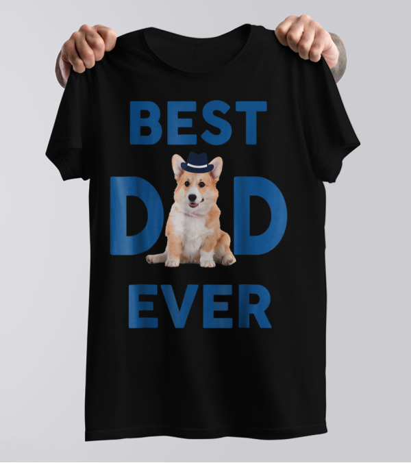 Best Dad Ever Corgi Pup Wearing Hat T-Shirt
