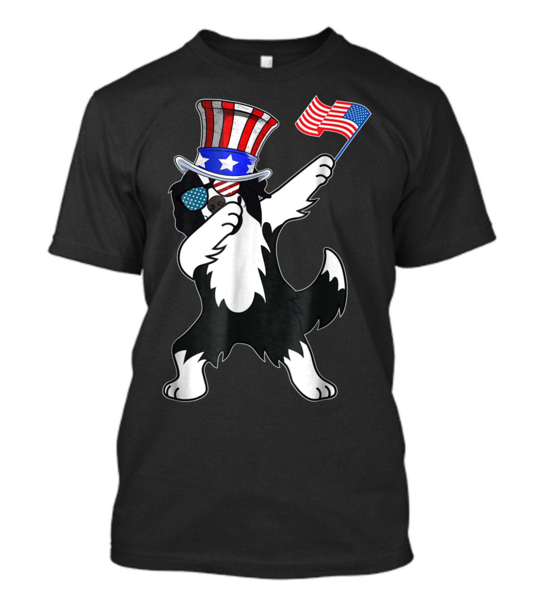 Border Collie Dabbing Dog Dad Patriotic 4th Of July T-Shirt