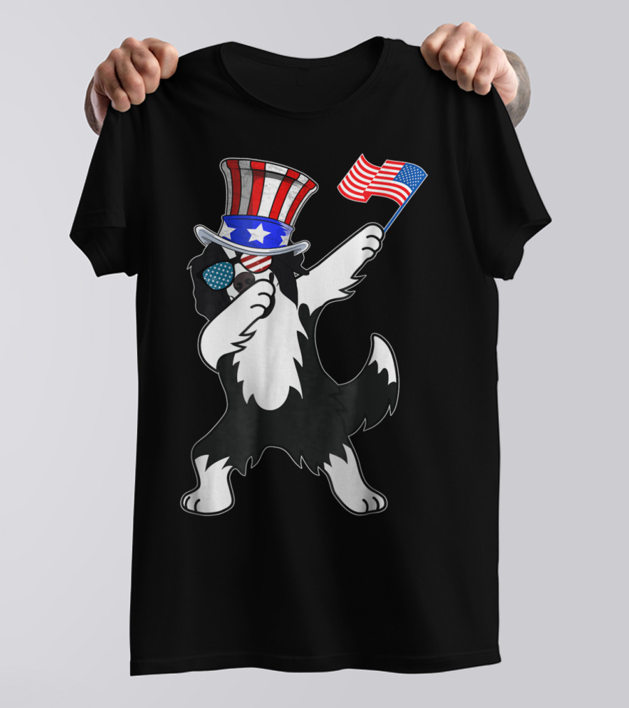 Border Collie Dabbing Dog Dad Patriotic 4th Of July T-Shirt