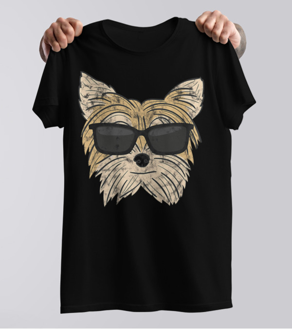 Cool Yorkie Sunglasses Yorkie Poo Dog Face With Shades T-Shirt