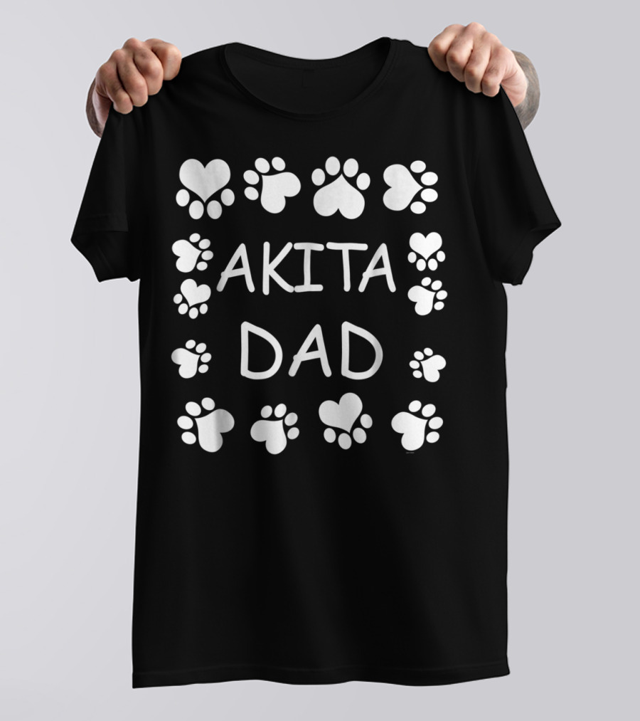 Akita Dad Paw Lovers Hearts Christmas Birthday T-Shirt