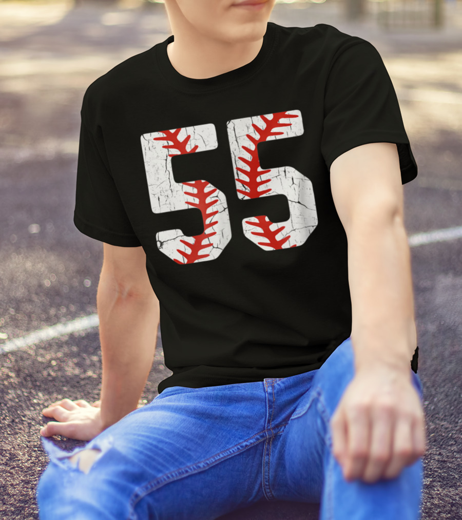 Baseball Player Jersey Number 55 Proud Baseball MOM DAD38 T-Shirt