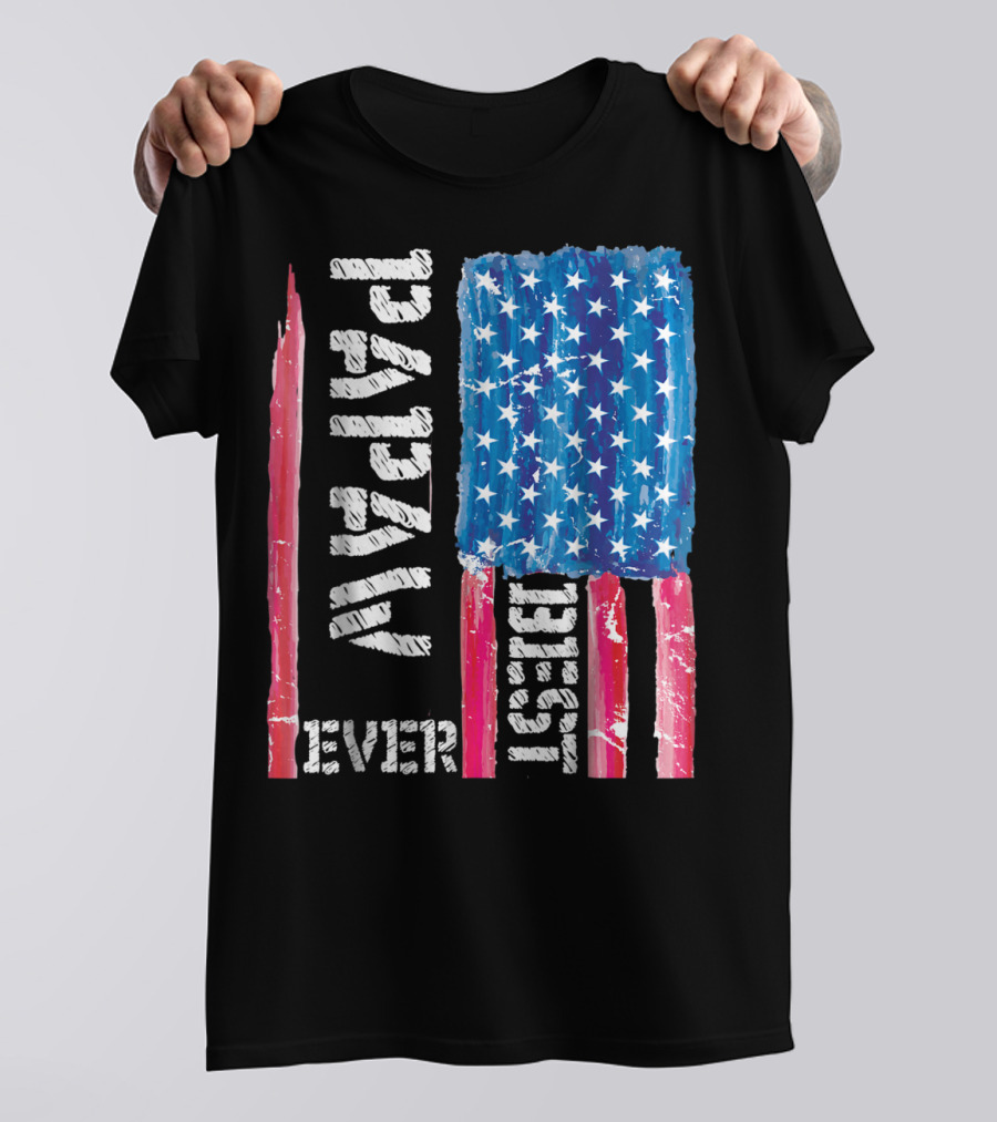 Best Papaw Ever Distressed American Flag Vertical Text And Stars T-Shirt