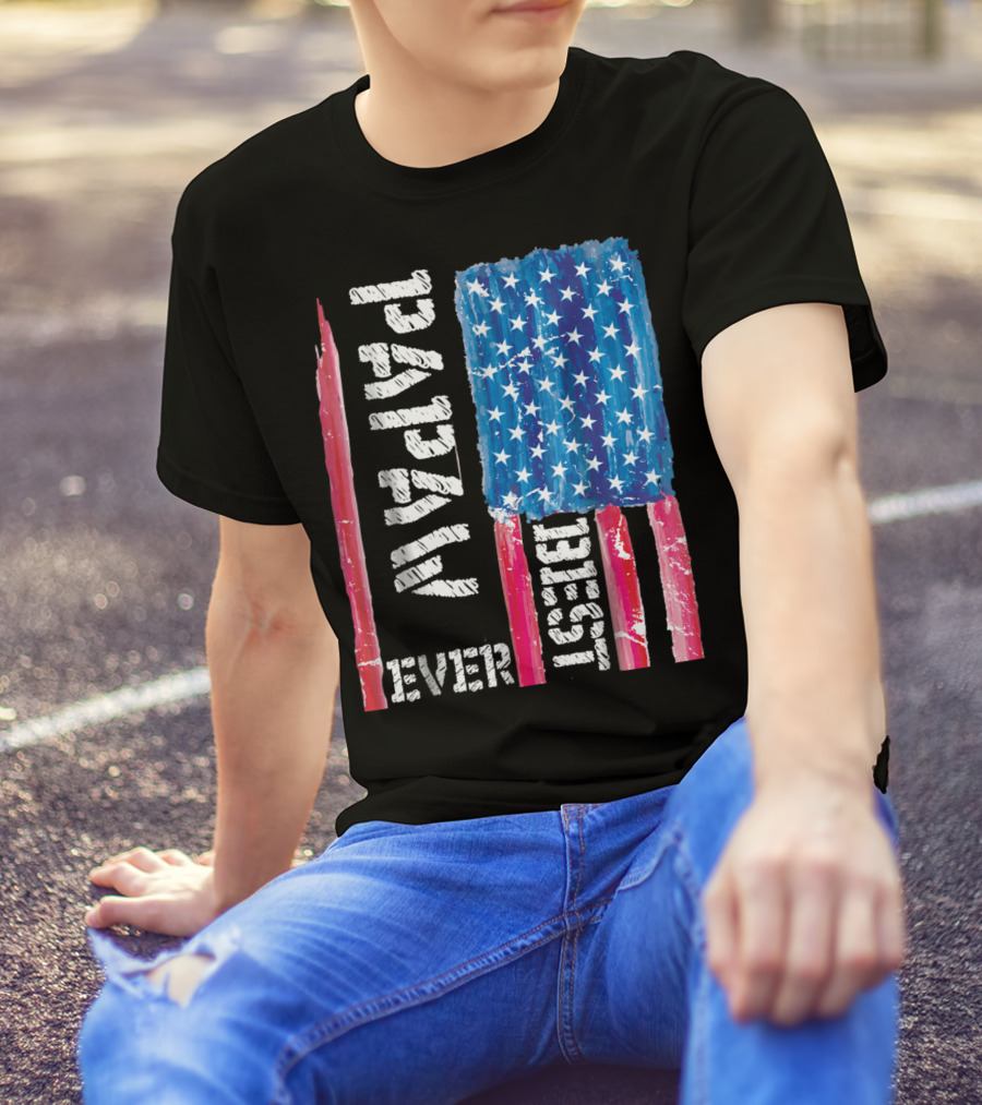 Best Papaw Ever Distressed American Flag Vertical Text And Stars T-Shirt