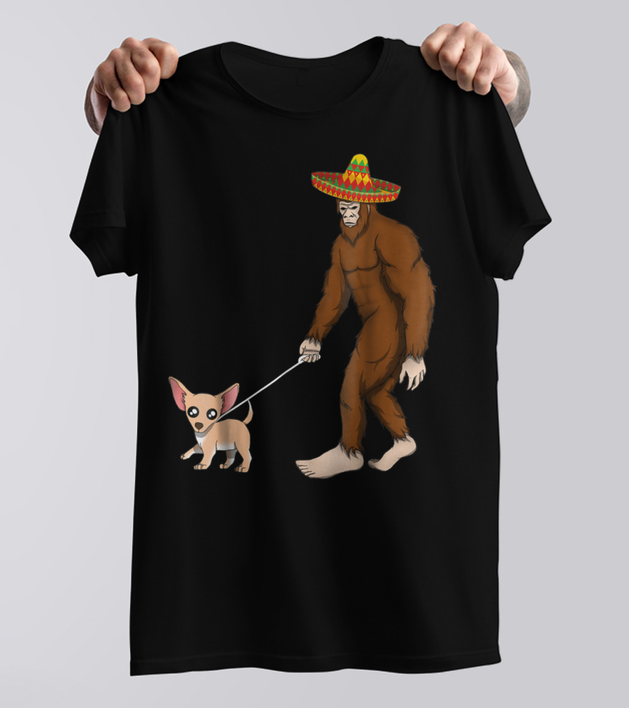 Bigfoot Sombrero Walking Chihuahua Cinco De Mayo T-Shirt