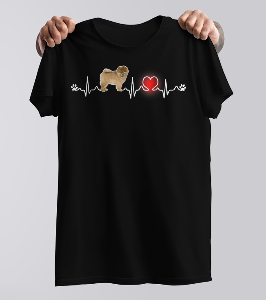 Chow Chow Dog Heartbeat Paw Print Love T-Shirt