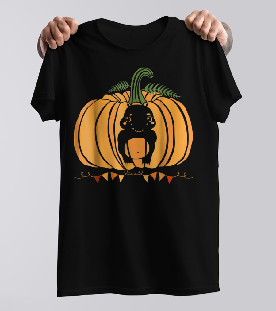 Cute Hippo Halloween Pumpkin Dad Mom81 Festive T-Shirt