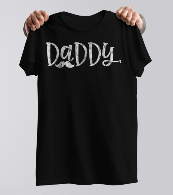 Daddy Family Papa Dad Son Daughter Distress Mustache T-Shirt
