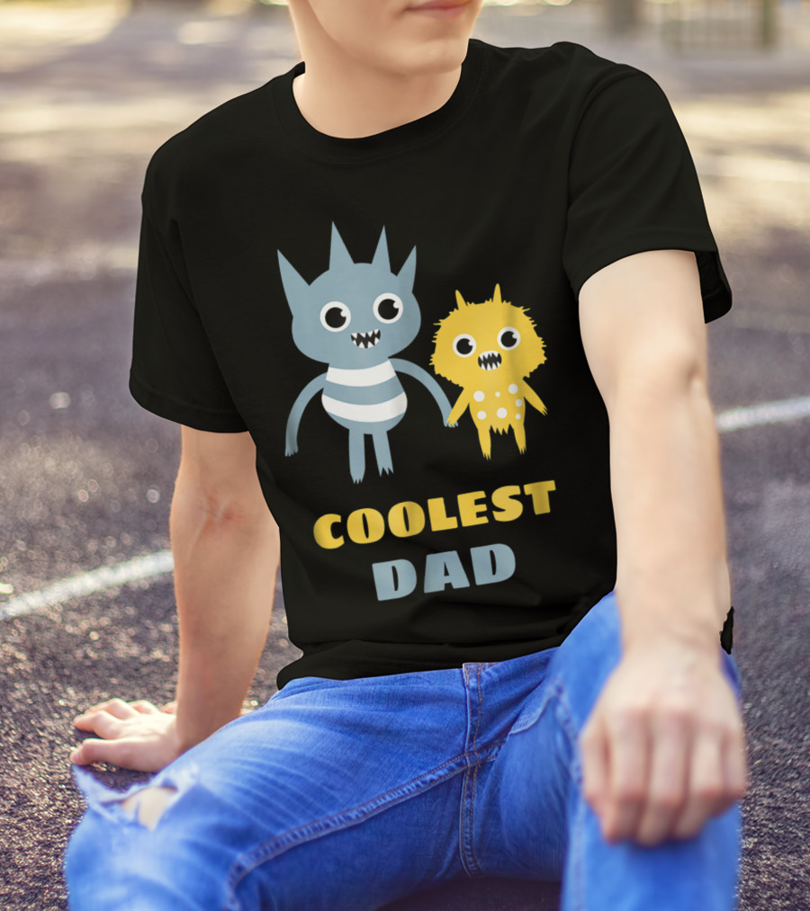 Coolest Dad Funny Monster Creatures Holding Hands T-Shirt
