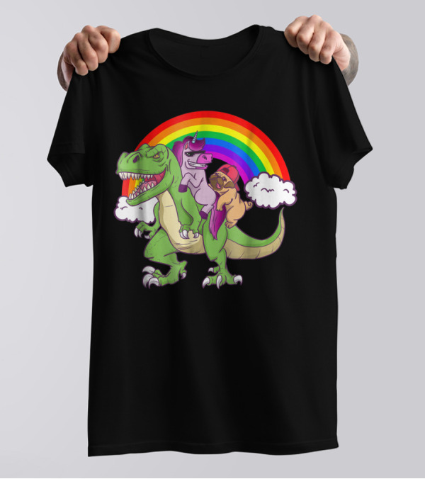 Dinosaur Unicorn Pug Dog Lovers Rainbow Adventure T-Shirt