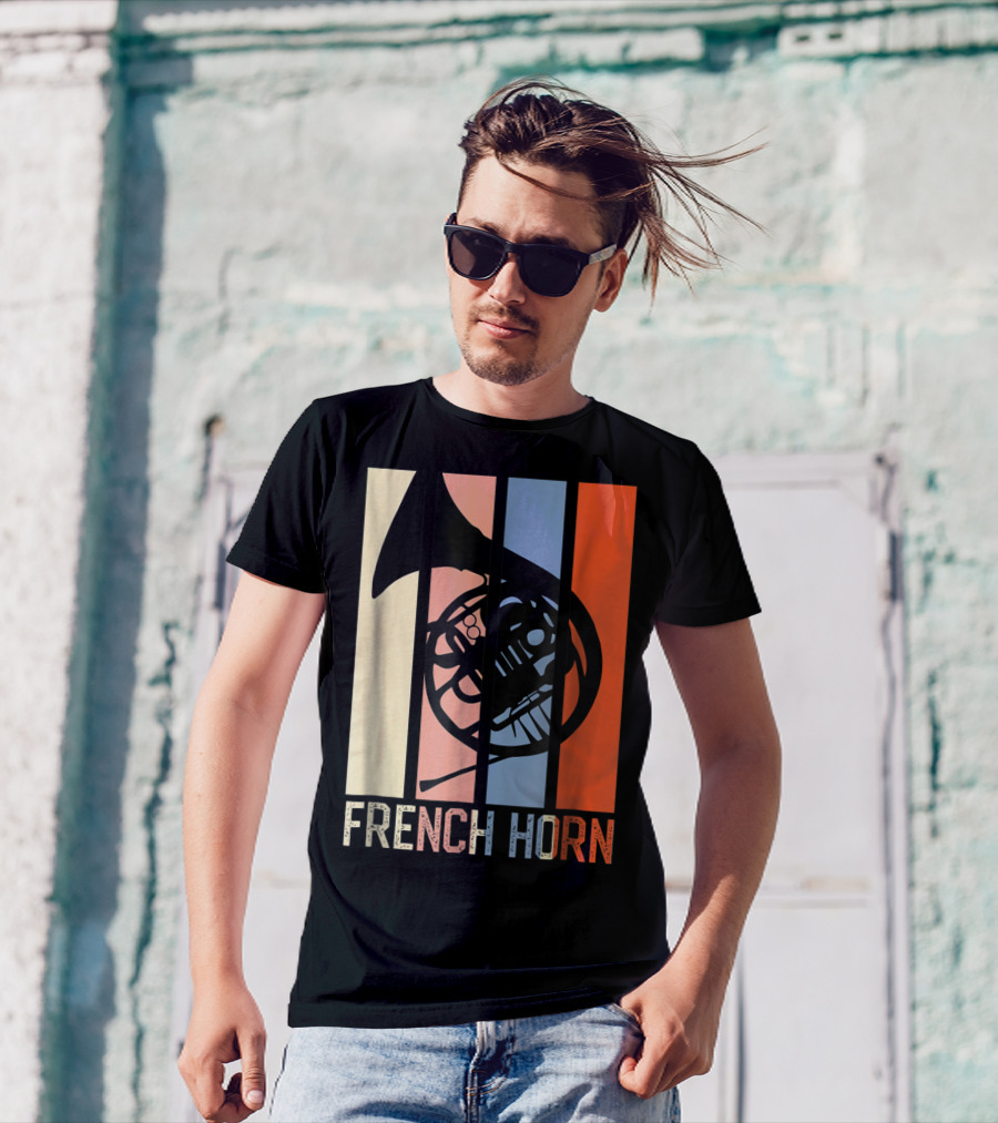 French Horn Dad Marching Band High School Strip Style Retro Music 22 T-Shirt