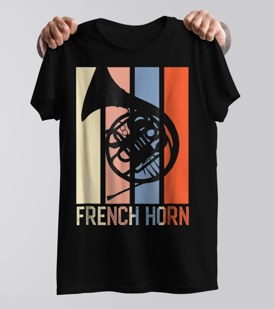French Horn Dad Marching Band High School Strip Style Retro Music 22 T-Shirt