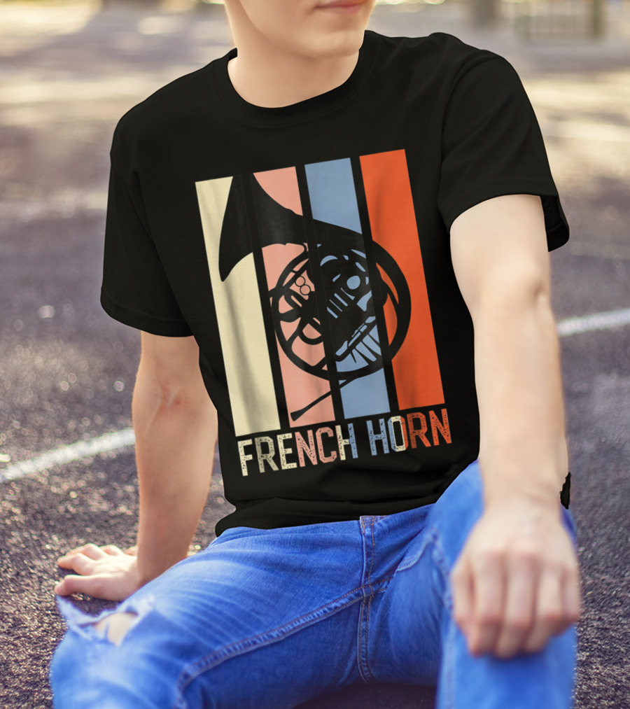 French Horn Dad Marching Band High School Strip Style Retro Music 22 T-Shirt