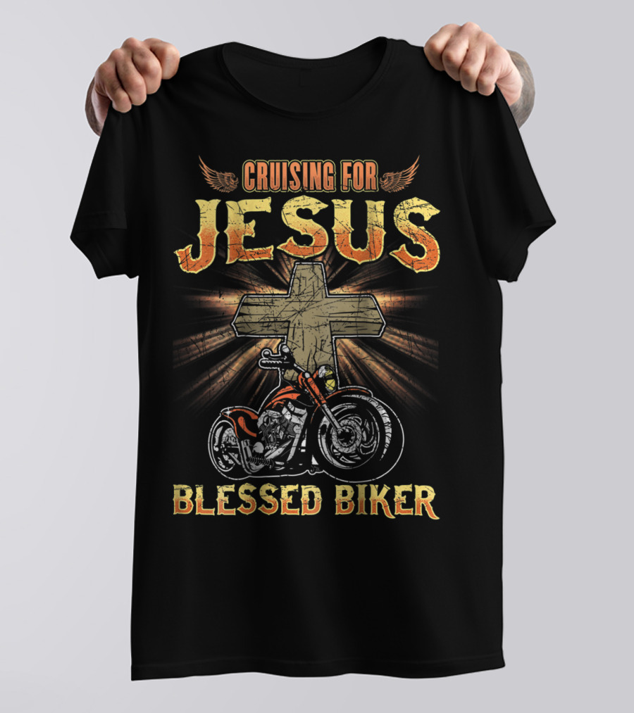 Cruising For Jesus Blessed Biker Dad Motorcycle T-Shirt