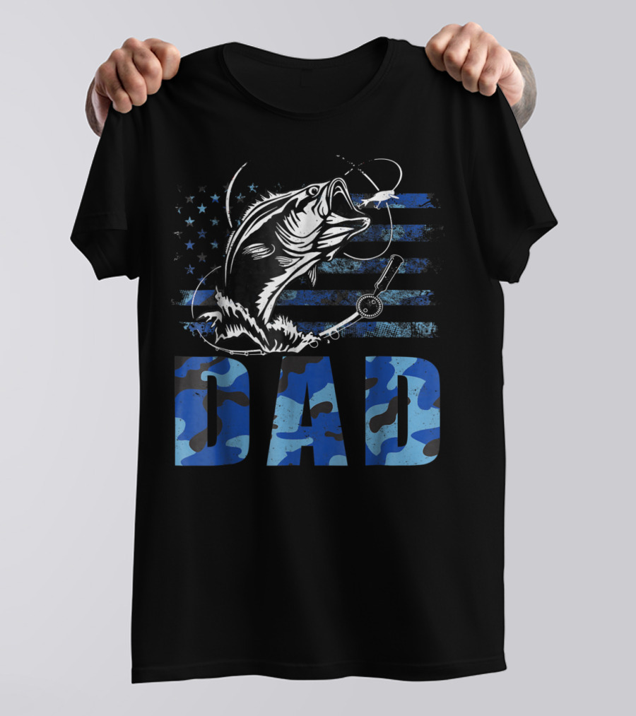 Dad Fishing Camouflage USA Flag T-Shirt
