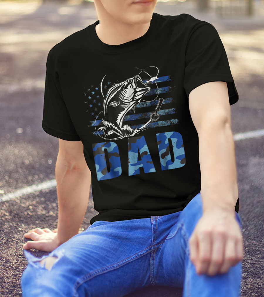 Dad Fishing Camouflage USA Flag T-Shirt