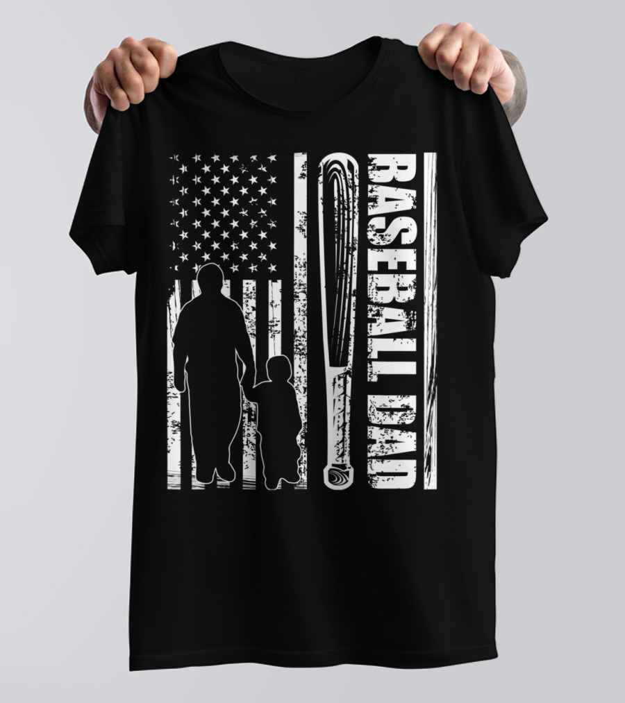 BASEBALL DAD American Flag Bat Father's Day T-Shirt
