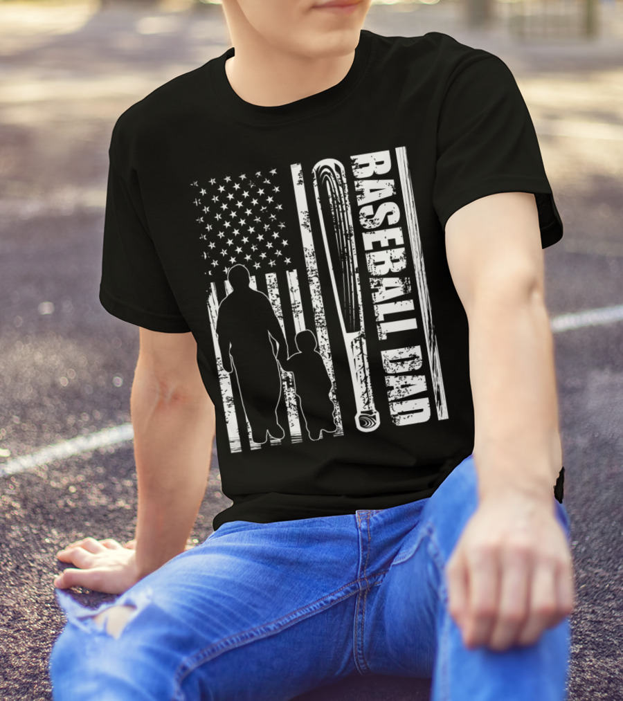 BASEBALL DAD American Flag Bat Father's Day T-Shirt