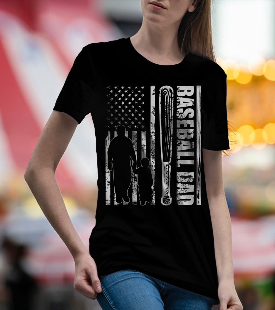 BASEBALL DAD American Flag Bat Father's Day T-Shirt