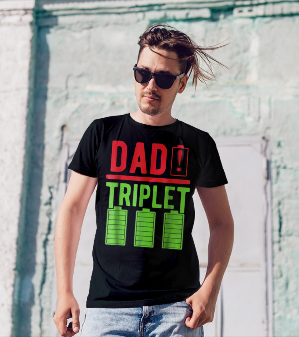 Dad Battery Warning Triplet Charge Levels T-Shirt