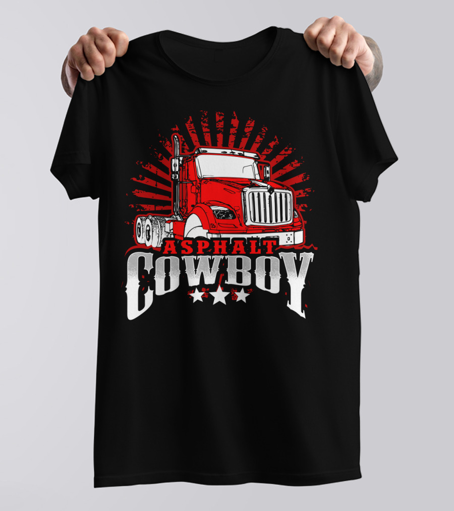Asphalt Cowboy Red Truck Driver Dad Humor T-Shirt