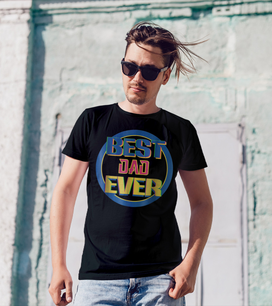 BEST DAD EVER Retro Colorful Circular Text T-Shirt