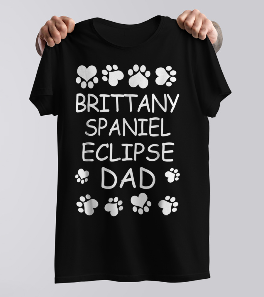 Brittany Spaniel Eclipse Dad Paw Print Heart T-Shirt