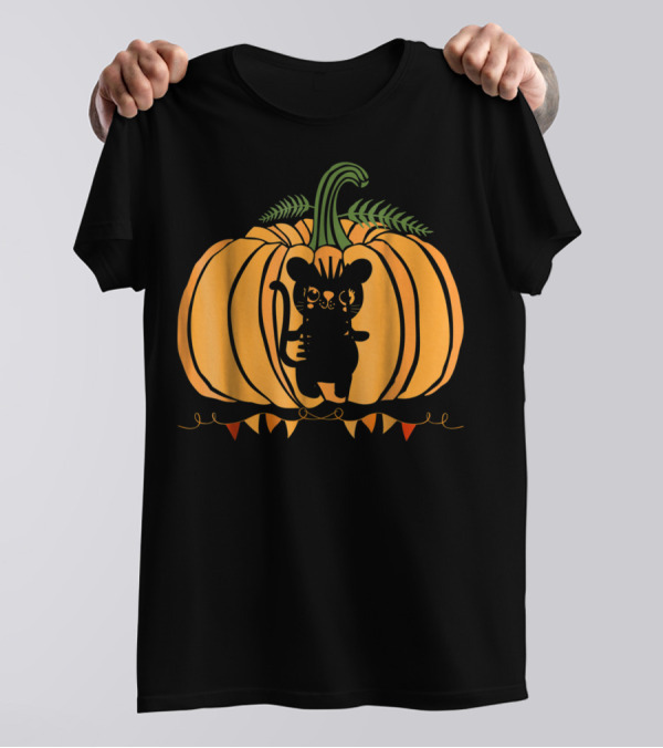 Cool Cat Halloween Pumpkin Dad Mom With Cute Cat Inside Pumpkin T-Shirt