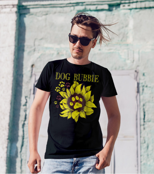 Dog Bubbie Sunflower And Paw Prints T-Shirt