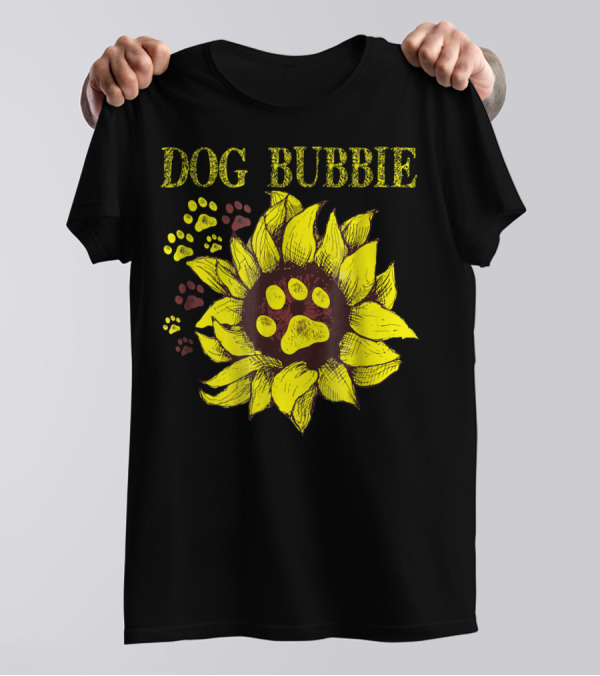 Dog Bubbie Sunflower And Paw Prints T-Shirt