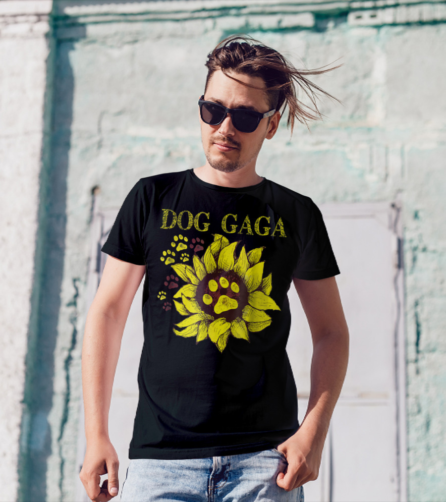 Dog Gaga Sunflower Paw Prints T-Shirt