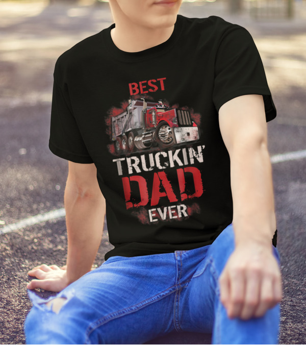 Best Truckin Dad Ever Red Truck T-Shirt