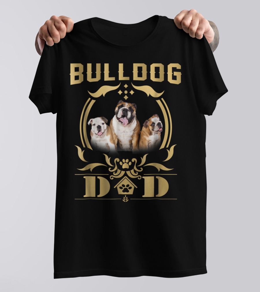 Bulldog Dad Trio With Paw Print Embellishments T-Shirt