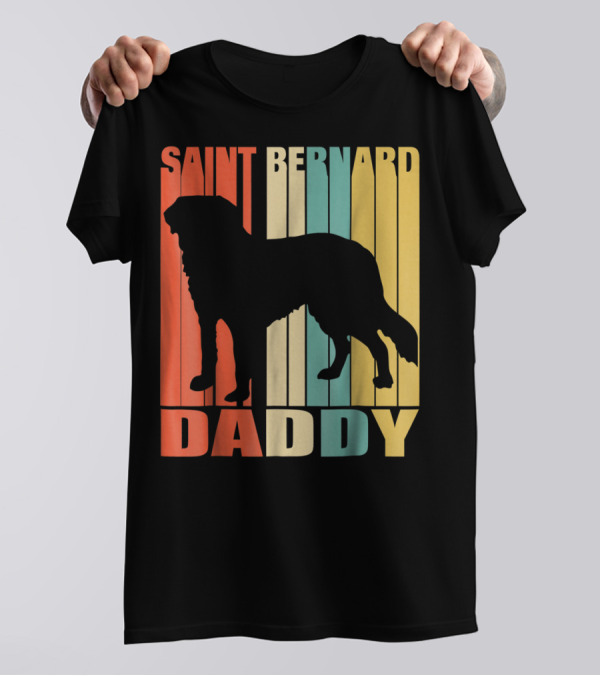 Saint Bernard Daddy Vintage Love Dog87 Retro Stripes T-Shirt