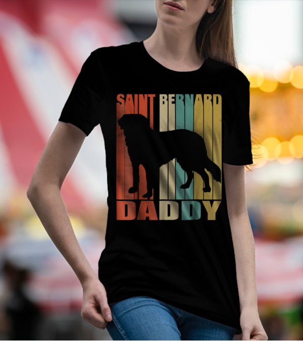 Saint Bernard Daddy Vintage Love Dog87 Retro Stripes T-Shirt