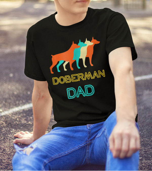 Doberman Dad Retro Colorful Silhouette Trio T-Shirt