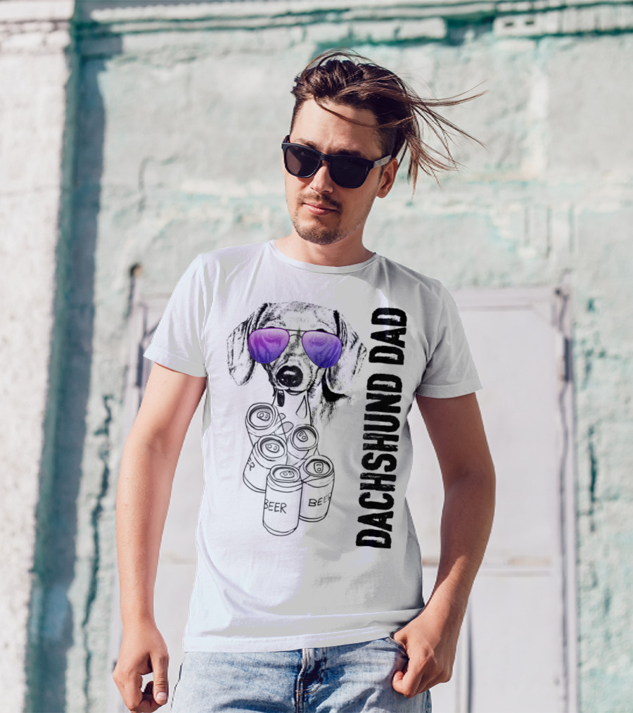 Dachshund Dad With Beer Cans And Sunglasses T-Shirt