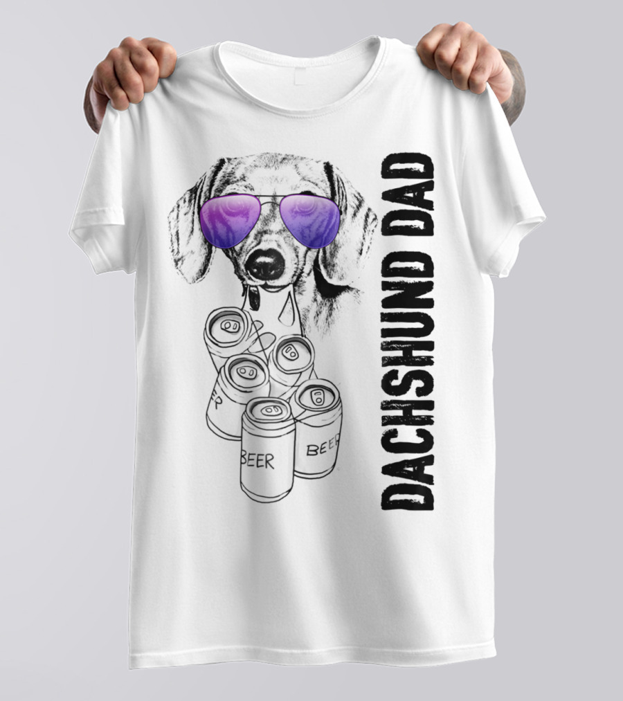 Dachshund Dad With Beer Cans And Sunglasses T-Shirt