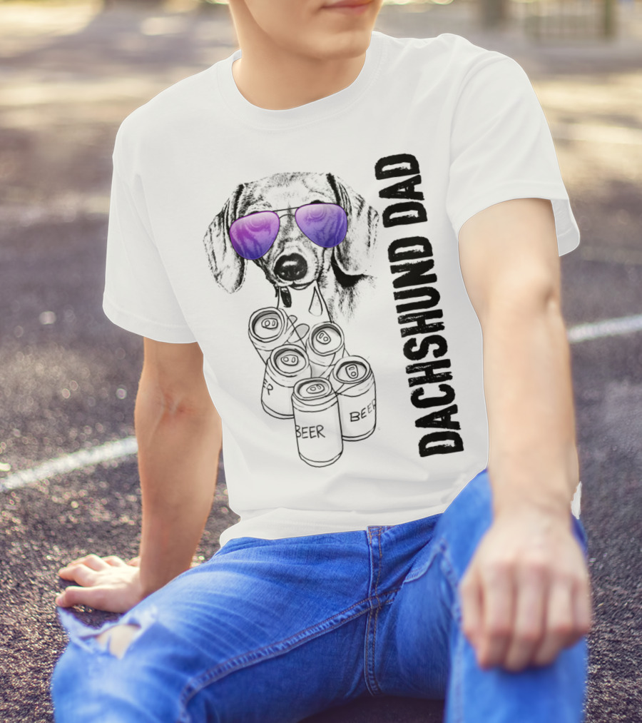 Dachshund Dad With Beer Cans And Sunglasses T-Shirt