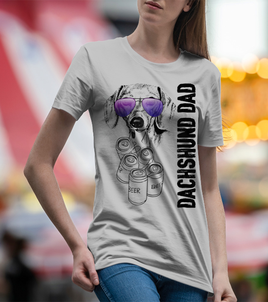 Dachshund Dad With Beer Cans And Sunglasses T-Shirt