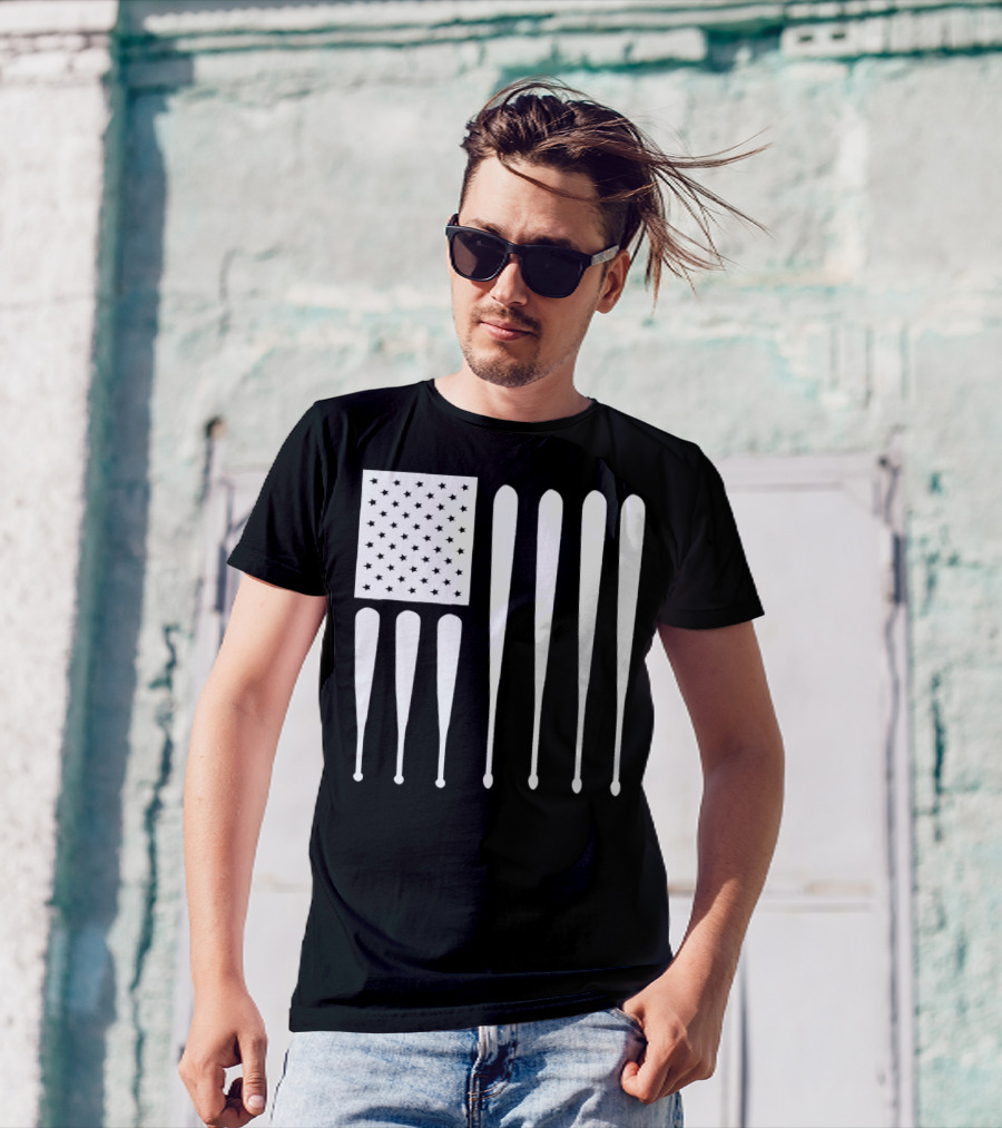 American Flag USA Baseball Bat Dad T-Shirt