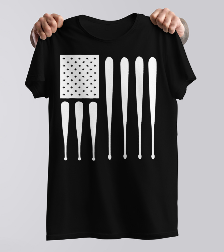 American Flag USA Baseball Bat Dad T-Shirt