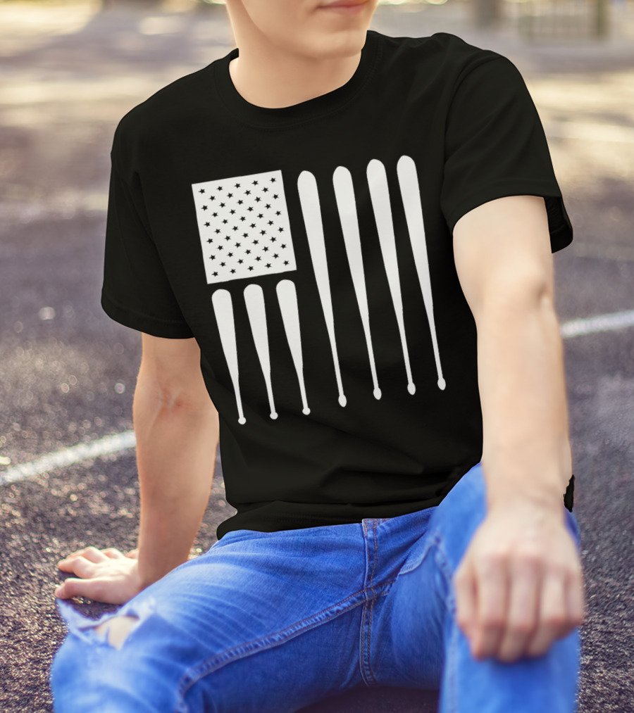 American Flag USA Baseball Bat Dad T-Shirt