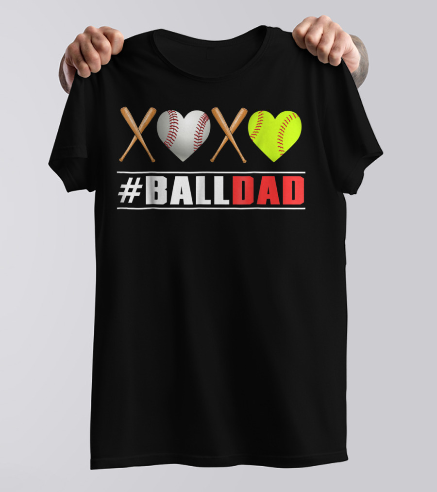 BallDad Baseball Softball Heart Bats T-Shirt