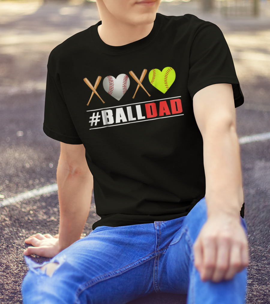 BallDad Baseball Softball Heart Bats T-Shirt