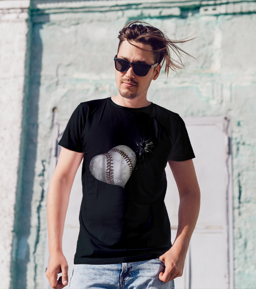 Baseball Heart Crack Funny Cute Love T-Shirt